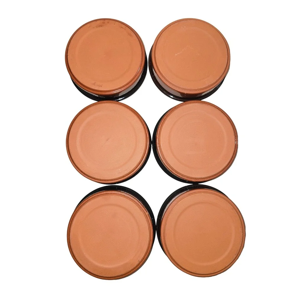 Set of 6 Terracotta Ramekins Glazed Ceramic Tapas Dishes Brown 4.5 Inch Round‎